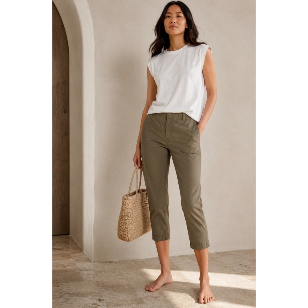 Vince Womens Olive Green Cotton Twill Cropped Chino Pants Straight Leg 6